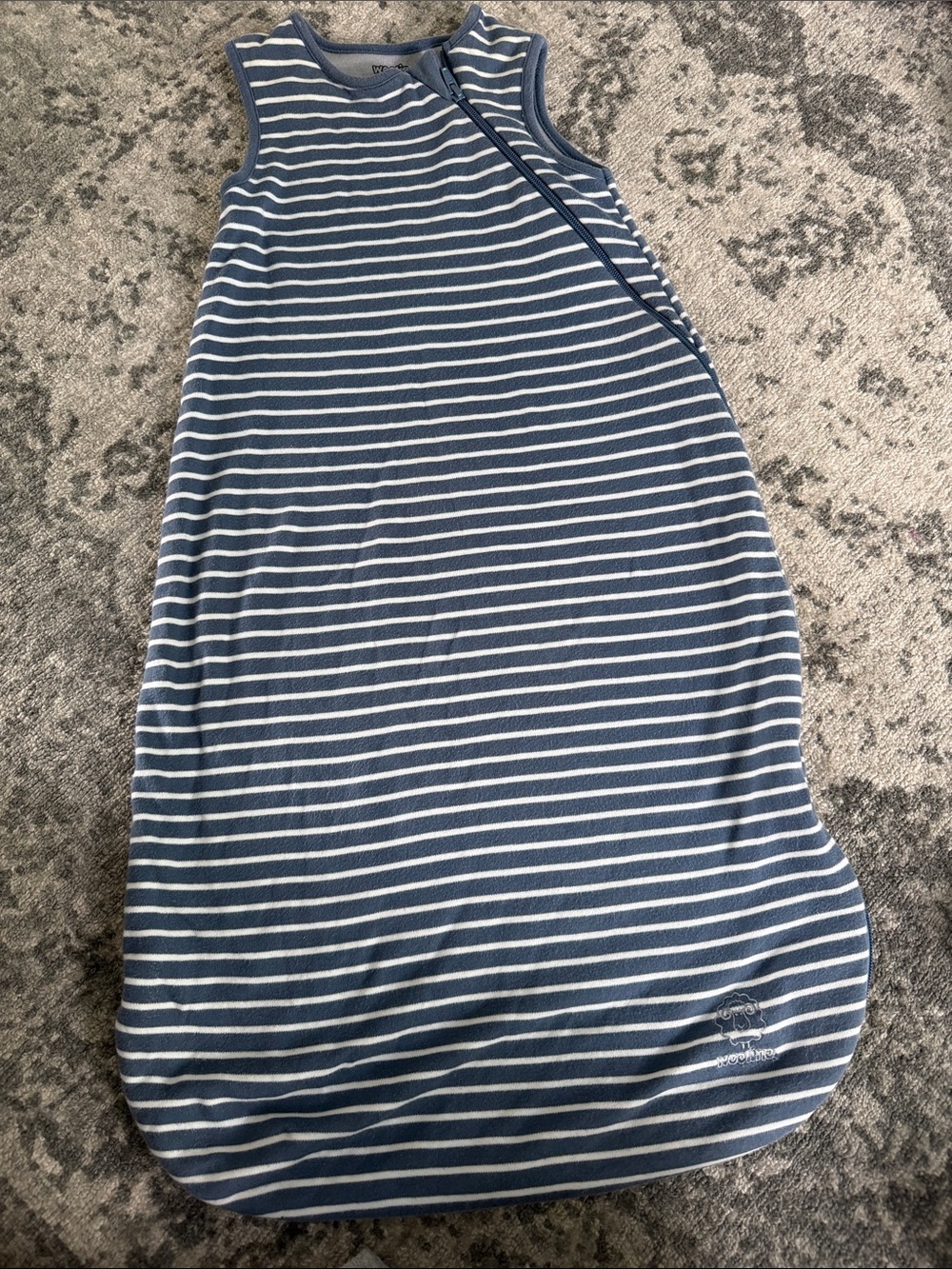 Woolino merino wool organic sleep sack all season 6-18m navy blue white stripe